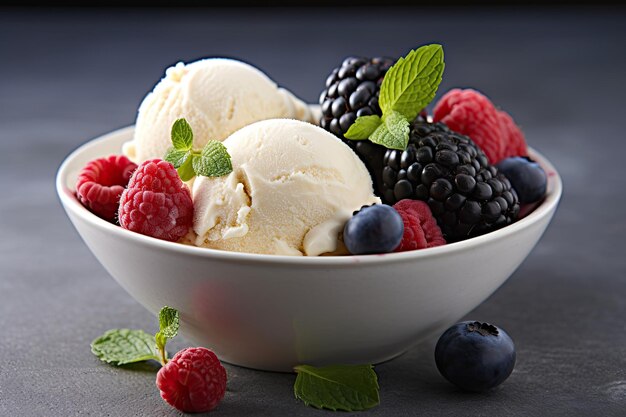 a bowl of ice cream with berries