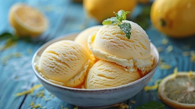 Bowl of Ice Cream With Lemons