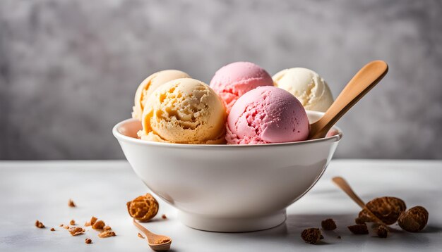 a bowl of ice cream with a spoon in it