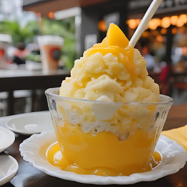 a bowl of ice cream with a spoon in it