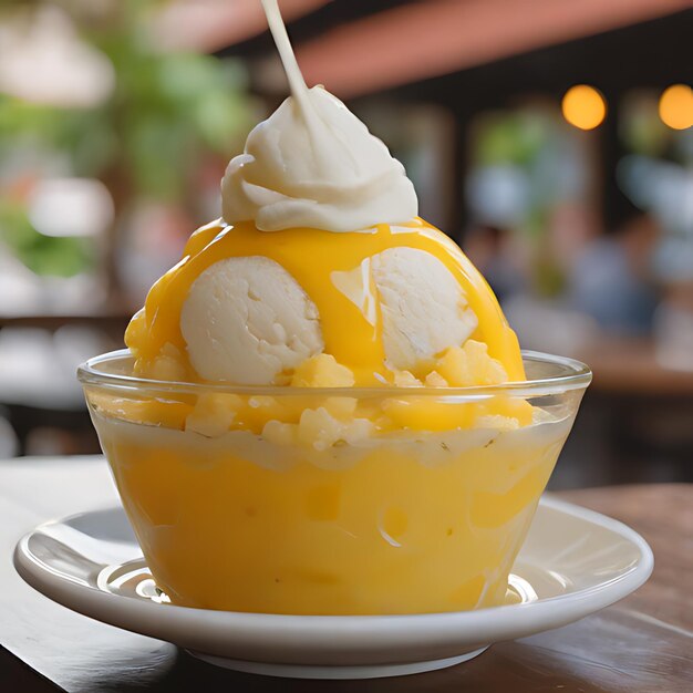 a bowl of ice cream with a spoon in it