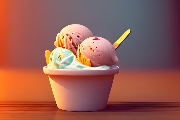 A bowl of ice cream with a spoon in it