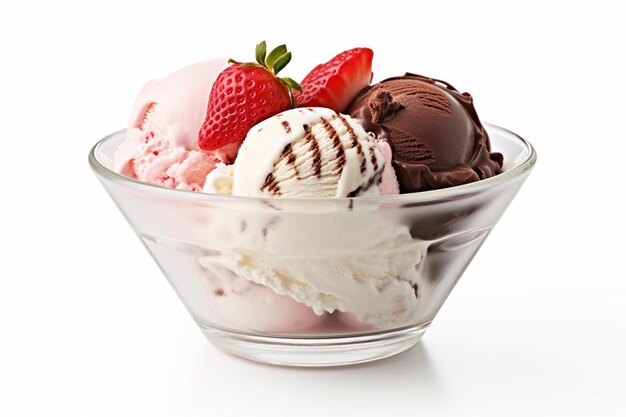 a bowl of ice cream with strawberries and strawberries