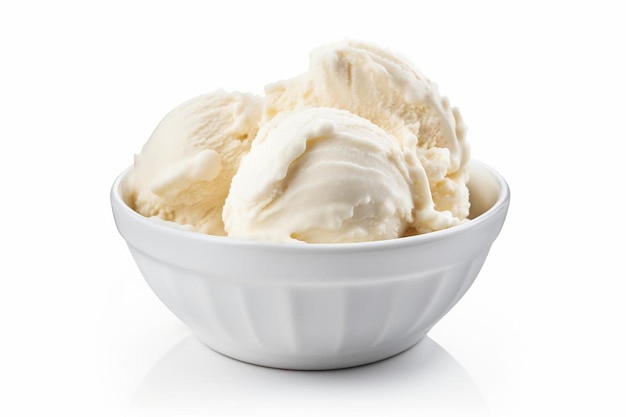 a bowl of ice cream with a white background.