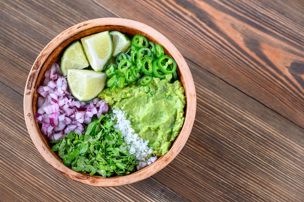 Bowl of ingredients for guacamole