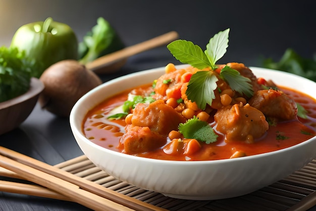 A bowl of italian meatballs with a spoonful of parsley on a table.