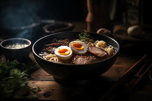 Photo a bowl of japanese ramen close up shot