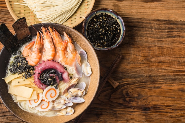 A bowl of Japanese Seafood Ramen