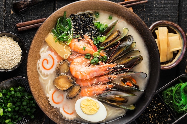 A bowl of Japanese Seafood Ramen