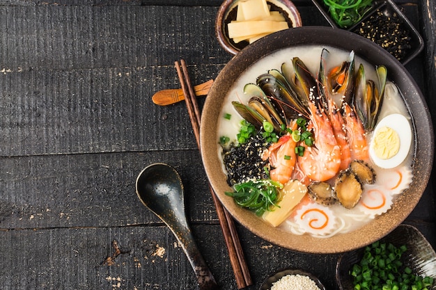 A bowl of Japanese Seafood Ramen