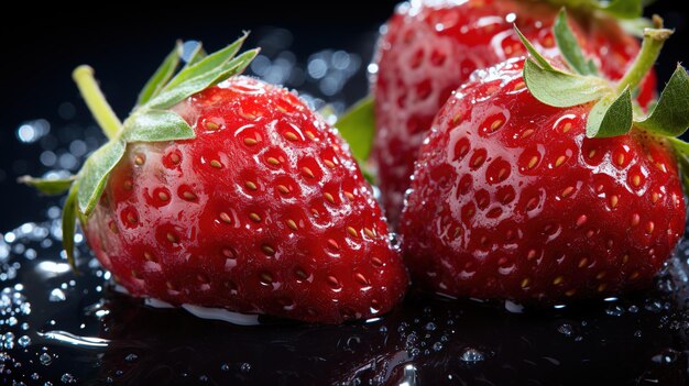 Bowl juicy pile of red strawberries on wooden table on blur forest background with copy space