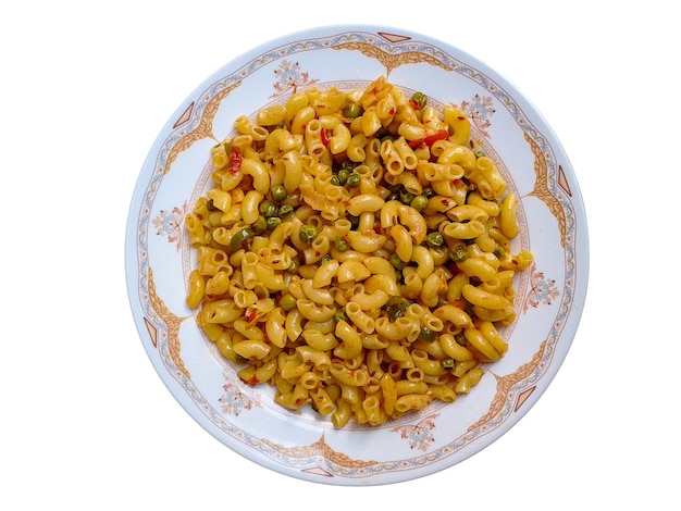 Photo a bowl of macaroni with a red and green vegetable