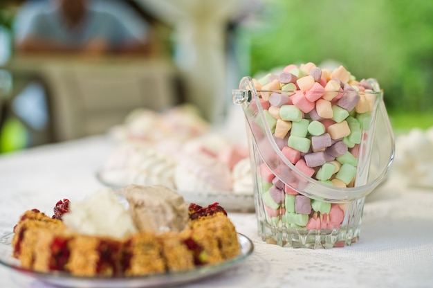 A bowl of marshmallows on the table