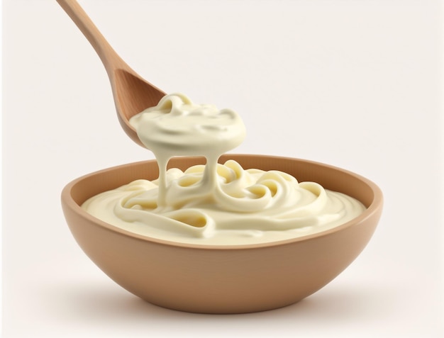 A bowl of mayonnaise with a spoon