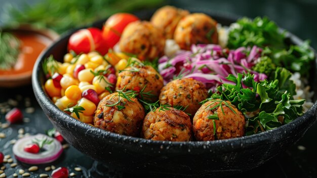 Bowl of Meatballs and Vegetables