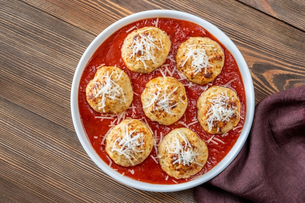 Bowl of meatballs with tomato sauce