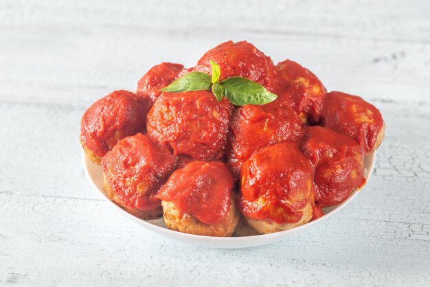 Bowl of meatballs with tomato sauce