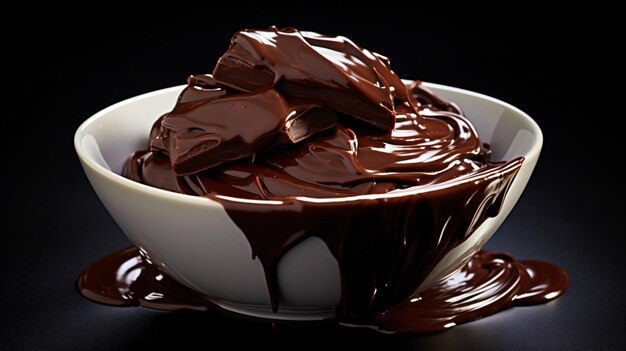 Photo bowl of melted dark chocolate