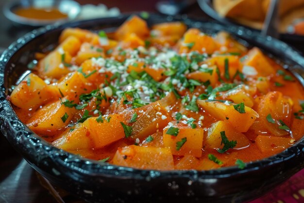 Bowl of menudo with sprinkle of chopped cilantro