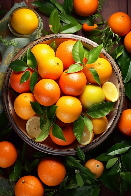 オレンジとマンダリンを含む柑橘類の混合物の鉢