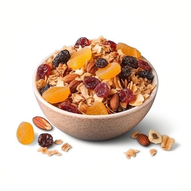 Bowl of mixed nuts and dried fruits