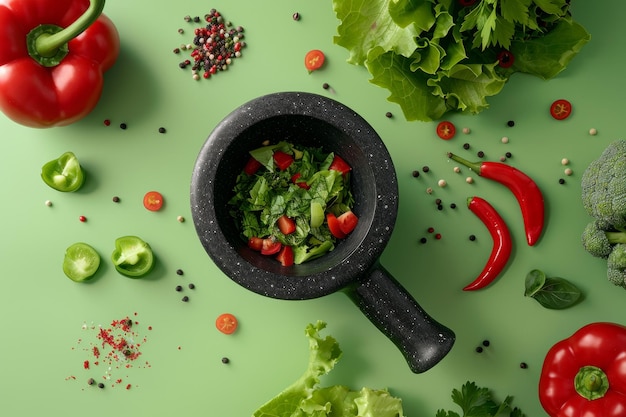 Photo a bowl of mixed vegetables including peppers broccoli and lettuce