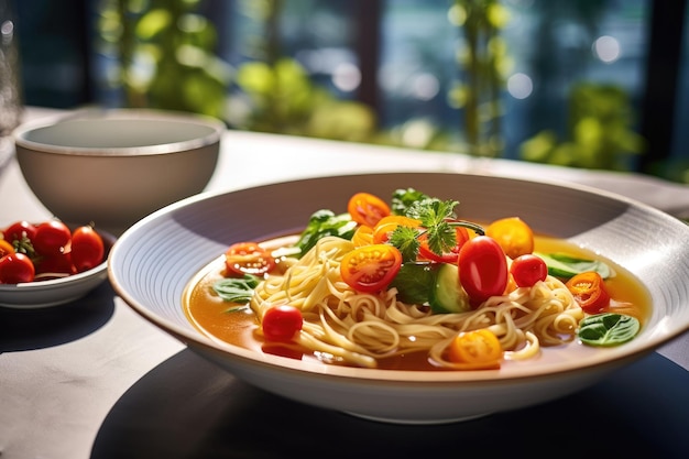 Bowl of mouth watering japanese ramen for single serving