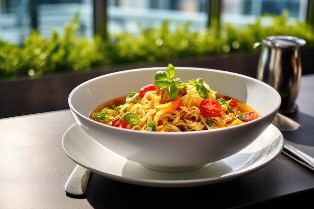 Bowl of mouth watering japanese ramen for single serving