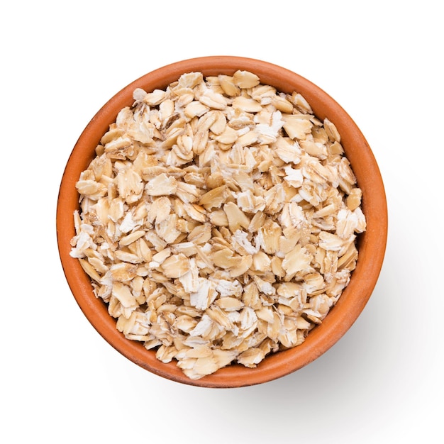 Bowl of muesli isolated on white background, Traditional English breakfast, top view