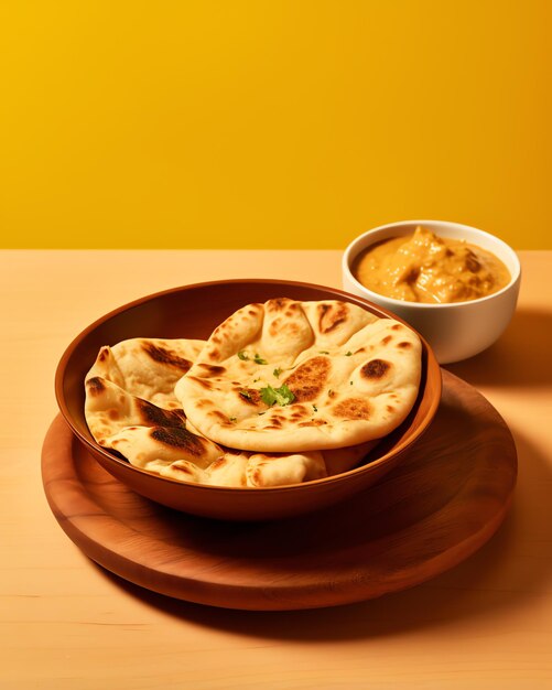 A bowl of naan bread and a bowl of peanut butter