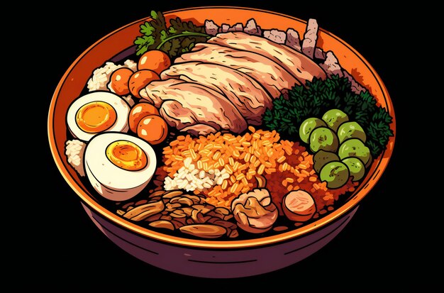 A bowl of Noodle Ramen illustration