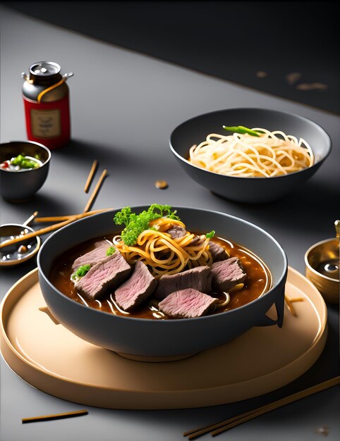 麺と牛肉とソースの丼。