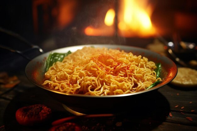 a bowl of noodles and tomatoes on a table