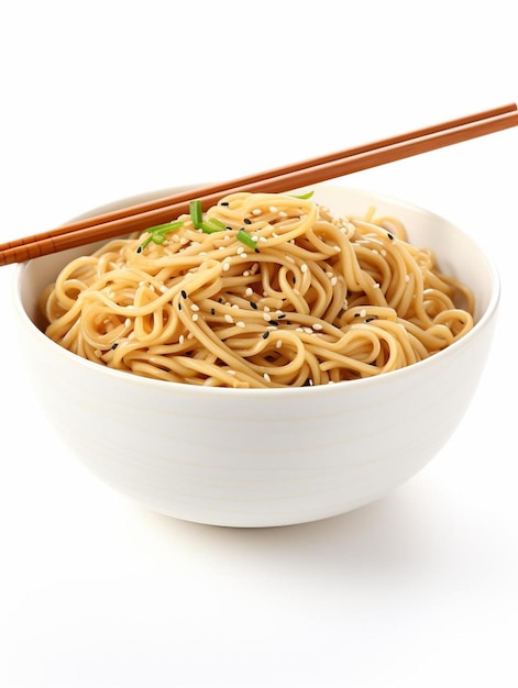 Photo a bowl of noodles with chopsticks in it