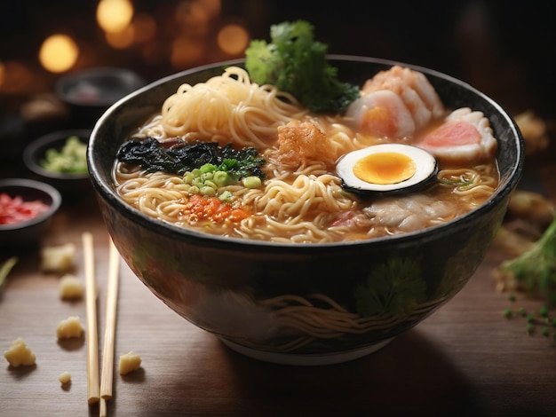 a bowl of noodles with an egg on it