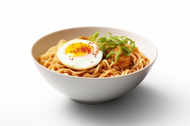 Photo a bowl of noodles with an egg on top