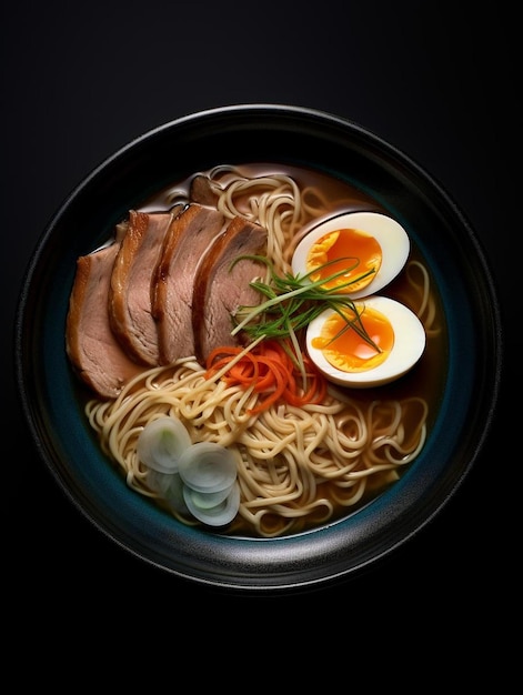 a bowl of noodles with meat and an egg