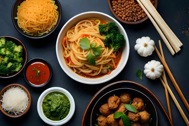 a bowl of noodles with noodles and broccoli on it.