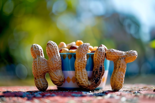 A bowl of nuts and a bowl of nuts with the word