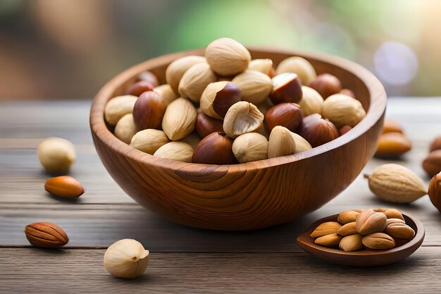 a bowl of nuts including almonds and almonds.