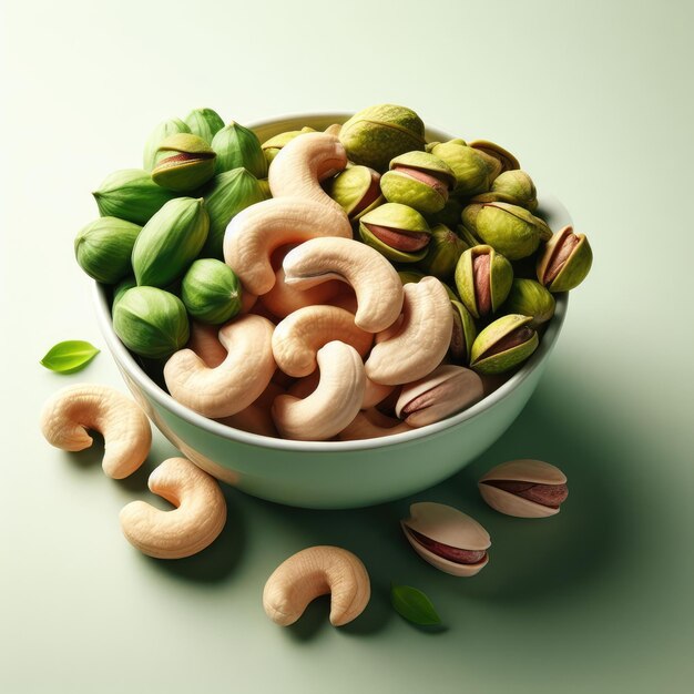 a bowl of nuts isolated green