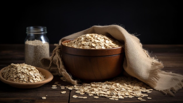 A bowl of oatmeal next to a bowl of oats.