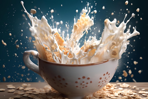 Premium AI Image | A bowl of oatmeal is filled with oats and a splash ...