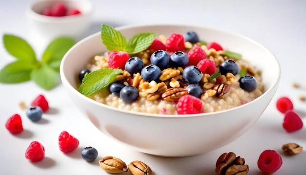 a bowl of oatmeal with berries and berries on top of it