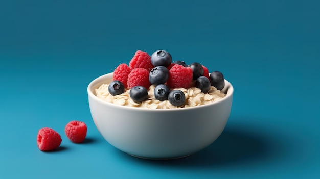 A bowl of oatmeal with berries on top