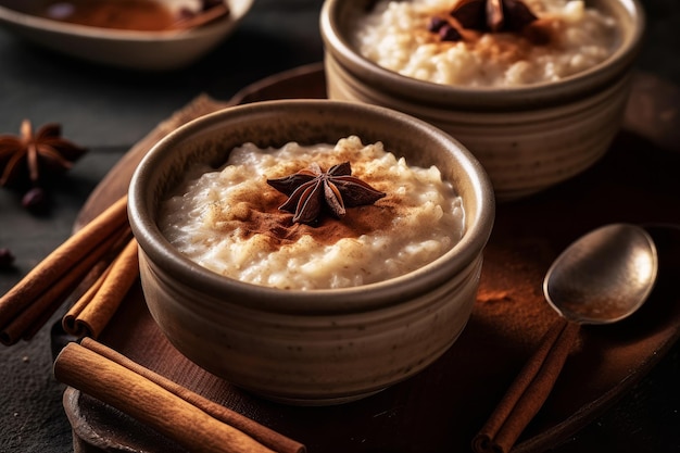 A bowl of oatmeal with cinnamon on top