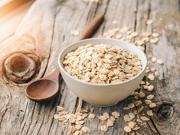 Bowl of oats on a old wooden background