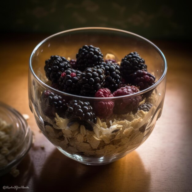 Premium AI Image | A bowl of oats with blackberries and oats in it