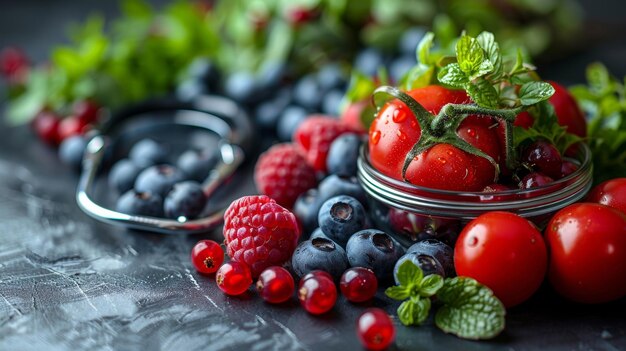 Foto bowl of berries met spoon generative ai