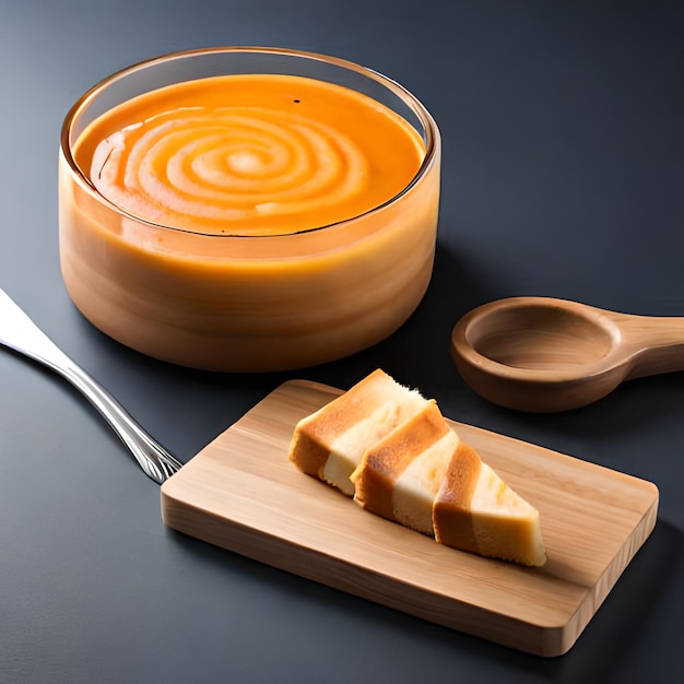 A bowl of orange sauce next to a bowl of orange sauce.